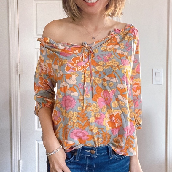 #21 Boho Floral Print Off Shoulder Blouse - Picture 8 of 15